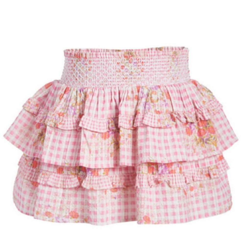 💕LOVESHACKFANCY💕 Billie Skirt Berry Picnic Plaid Floral Print Girls 5-6 Y NWT - Picture 7 of 15